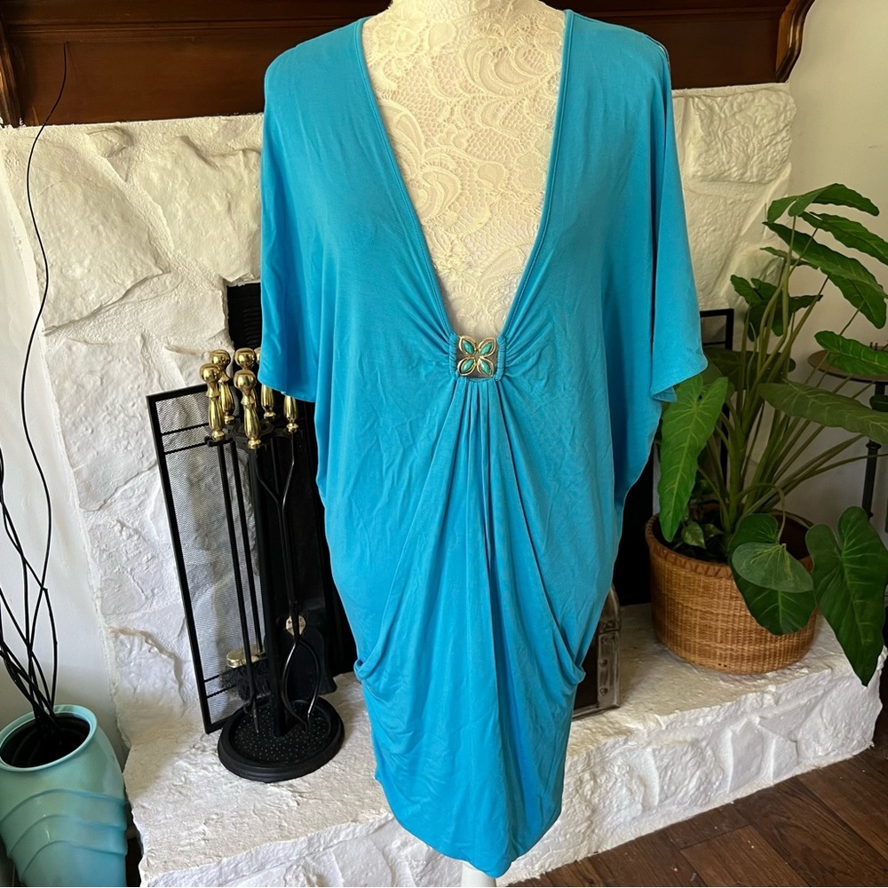 Trina Turk turquoise blue beach cover-up beach swim tunic nomad jersey size s